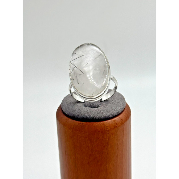 Black Rutilite Natural Gemstone Ring .925 Stone Ring Sz 11 - 7.69 Grams - Picture 1 of 4